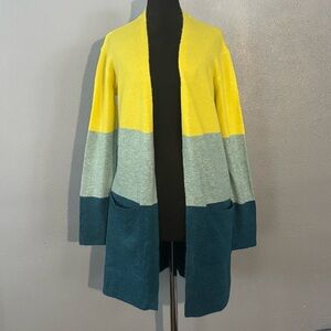 A New Day Yellow and Blue Striped Cardigan Womens Size XS